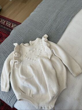 Nordstrom Cream Knit Ruffle Romper